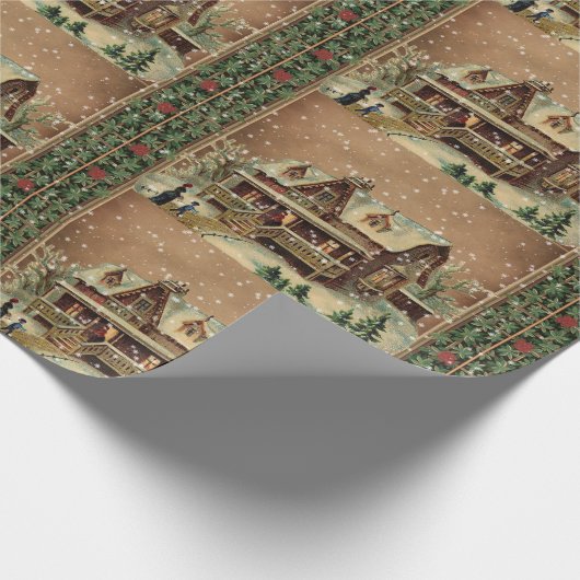 Viktorianische Weihnachtsfeier in Winterillustrati Geschenkpapier (Ecke)