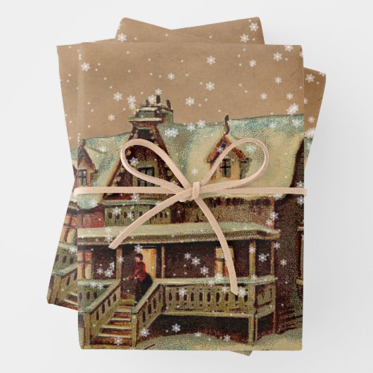 Viktorianische Weihnachtsfeier in Winterillustrati Geschenkpapier Set (Beispiel)