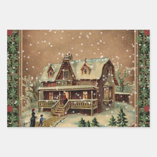 Viktorianische Weihnachtsfeier in Winterillustrati Geschenkpapier Set (Vorderseite)