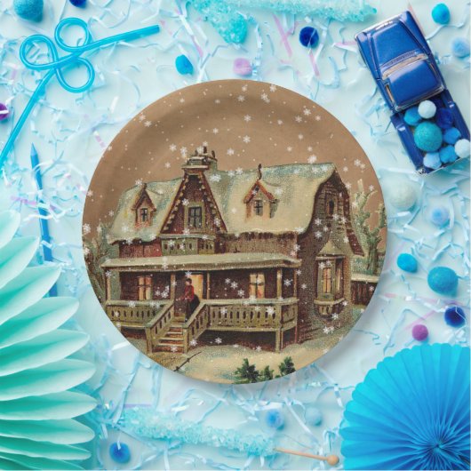 Viktorianische Weihnachtsfeier in Winterillustrati Pappteller (Party)