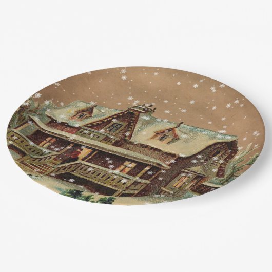 Viktorianische Weihnachtsfeier in Winterillustrati Pappteller (Schrägansicht)