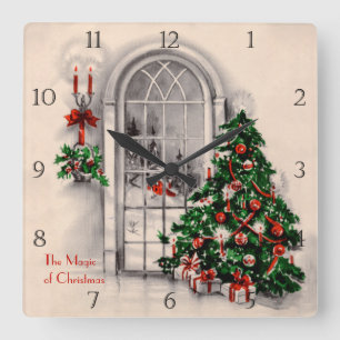 Viktorianische Weihnachtsfensteruhr Quadratische Wanduhr