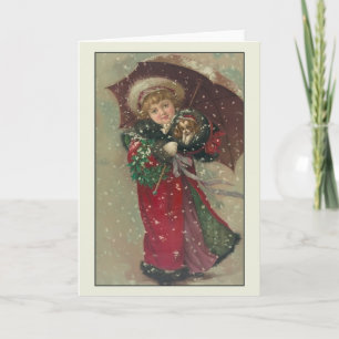 Viktorianische Weihnachtskarte für Kinder und Welp Feiertagskarte