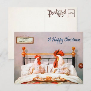 Viktorianische Weihnachtskarte mit Frühstück im Be Postkarte