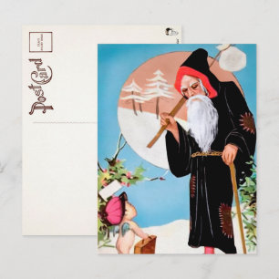 Viktorianische Weihnachtskarte mit schwarzem Santa Postkarte