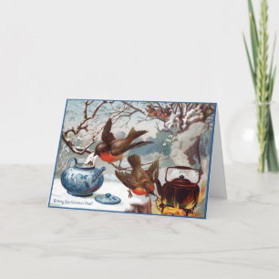 Viktorianische Weihnachtskarte Vögel & Feiertags-T Feiertagskarte