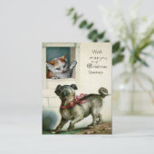 Viktorianische Weihnachtskatze und Hund Postkarte (Stehend Vorderseite)