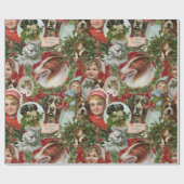 Viktorianische Weihnachtskatzen und Hunde-Brustkol Geschenkpapier (Flach)