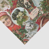 Viktorianische Weihnachtskatzen und Hunde-Brustkol Seidenpapier (Detail)