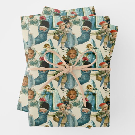 Viktorianische Weihnachtskinder  Geschenkpapier Set (Beispiel)
