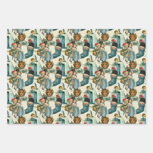 Viktorianische Weihnachtskinder  Geschenkpapier Set (Vorderseite)