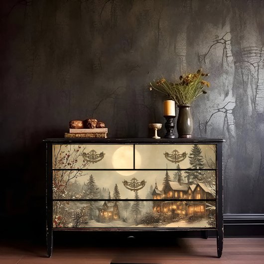 Viktorianische Weihnachtslandschaft Dekoupage druc Seidenpapier