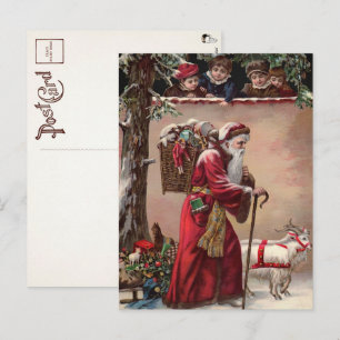 Viktorianische Weihnachtsmann mit Ziegen Postkarte