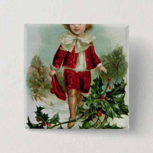 Viktorianische Weihnachtspostkarte, die einen Button (Vorderseite)