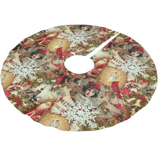 Viktorianische Weihnachtsschätze Collage Polyester Weihnachtsbaumdecke (Schrägansicht)