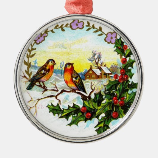 Viktorianische Weihnachtsvögel Silbernes Ornament (Vorne)