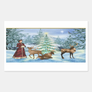 Viktorianische Weihnachtswinter-Szenen-Aufkleber Rechteckiger Aufkleber