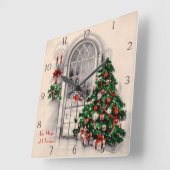 Viktorianische Weihnachtszeit Quadratische Wanduhr (Winkel)