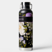 Viktorianische Weiß und Lila Blüte Schwarz / Name Trinkflasche (Rückseite)