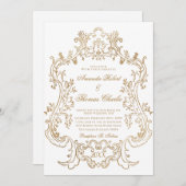 Viktorianische White and Gold Hochzeit Einladung (Vorne/Hinten)