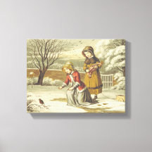 Viktorianische Winterkinder füttern Rotkehlchen (1