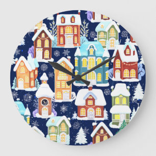 Viktorianische Winterstadt: Weihnachtsmuster Große Wanduhr