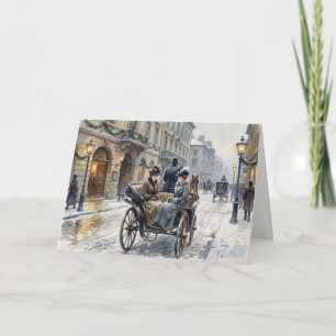 Viktorianische Winterstraße Watercolor Blank Feiertagskarte