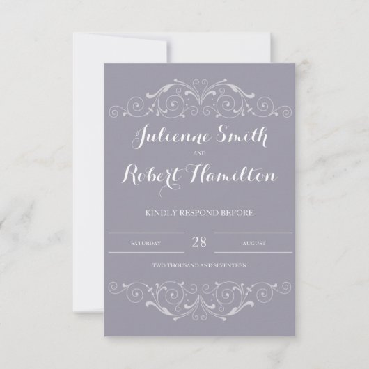 Viktorianische Wirbel Gray Wedding RSVP Card Karte (Vorderseite)