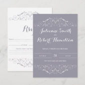 Viktorianische Wirbel Gray Wedding RSVP Card Karte (Vorne/Hinten)