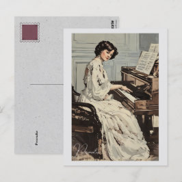 Viktorianische Woman White Dress Piano Musik Vinta Postkarte
