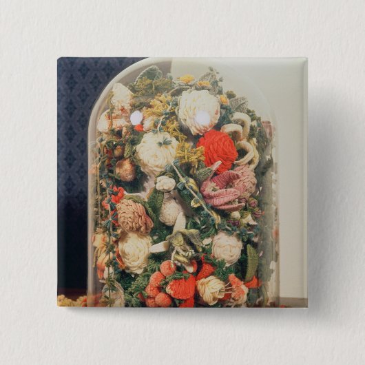 Viktorianische woollen Blumen in einem Glasfall Button (Vorderseite)