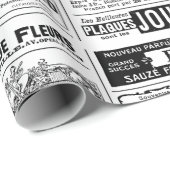 viktorianische Zeitung antikes Französisch Schwarz Geschenkpapier (Rolleneckpunkt)