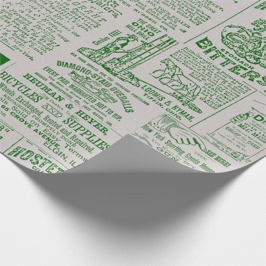 Viktorianische Zeitungswerbung Grüne Printwerbung Geschenkpapier (Ecke)