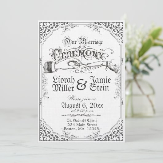 Viktorianische Zeremonie im altmodischen Stil Einladung (Stehend Vorderseite)