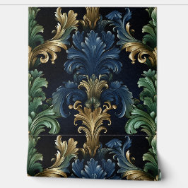 Viktorianische Zierformen tiefblau grün Tapete
