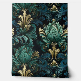 Viktorianische Zierformen tiefblau grün Tapete