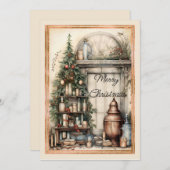 Viktorianische Zuhause Einrichtung Weihnachtsbaum Feiertagskarte (Vorne/Hinten)