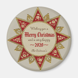Viktorianischer 16-zackiger rot-goldener Weihnacht Magnet