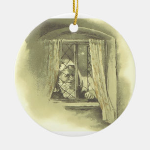 Viktorianischer alter Weihnachtsmann am Fenster Keramik Ornament