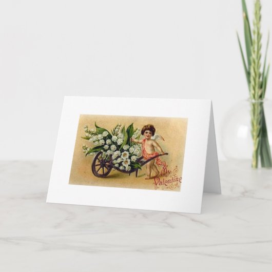 Viktorianischer Amor mit Karte Blumenvalentines (Vorderseite)