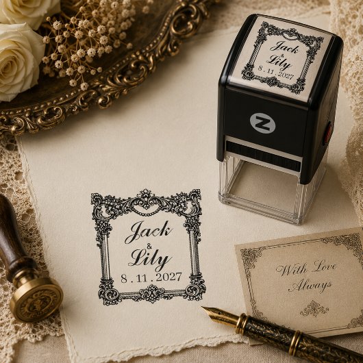 Viktorianischer aufwendiger Hochzeitsname & Datum Permastempel