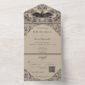 Viktorianischer Bat Til Death Black Tan Wedding QR All In One Einladung (Innen Boden)
