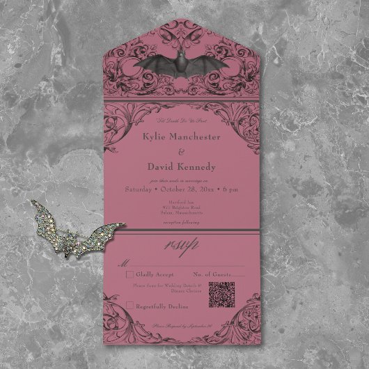 Viktorianischer Bat Til Death Black Wine Wedding Q All In One Einladung