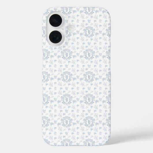 Viktorianischer blauer Toile-Wiederholungsmonogram Case-Mate iPhone Hülle (Rückseite)