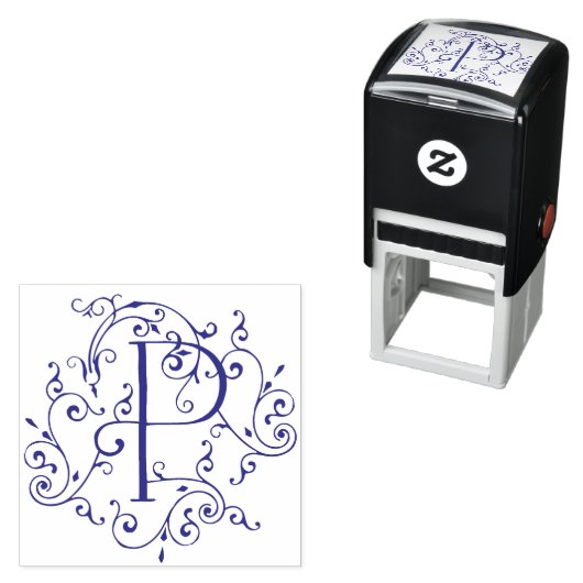 Viktorianischer Blüh Letter P Monogram Self-Inking Permastempel (Beispiel)