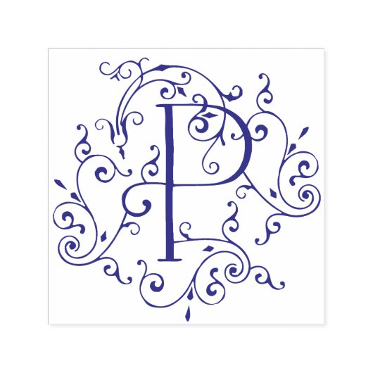 Viktorianischer Blüh Letter P Monogram Self-Inking Permastempel (Design)