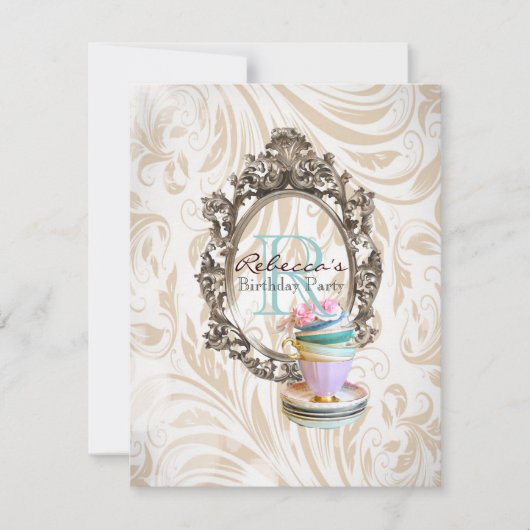 viktorianischer Blumenkuchen englisches Tee-Party Einladung (Vorderseite)