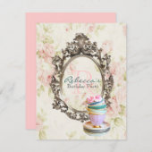 viktorianischer Blumenkuchen englisches Tee-Party Einladung (Vorne/Hinten)