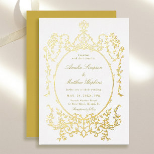 Viktorianischer Blumenrahmen Hochzeit Gold Folieneinladung