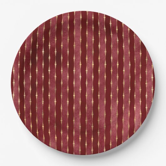 Viktorianischer Burgund und Goldstreifen Pappteller (Vorderseite)